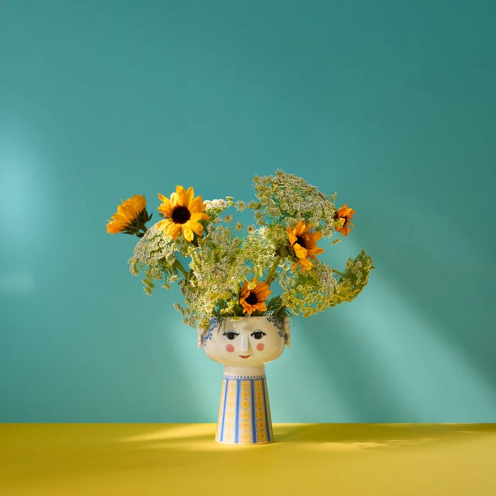 Eva Vase, Light Blue/Yellow, H: 7.3