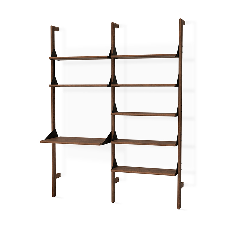 Branch 2 Shelving Unit with Desk Walnut Black Walnut P01