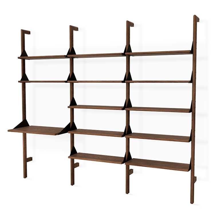 Branch 3 Shelving Unit with Desk Walnut Black Walnut P01